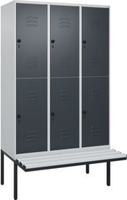 C+P Doppelstock-Spind Classic PLUS Sitzbank mit 3 Abteilen und Sicherheits-Drehriegel, B/T/H: 212 x 120 x 81,5 cm, Kunststoff-Sitzfläche in Anthrazit - Bild 1