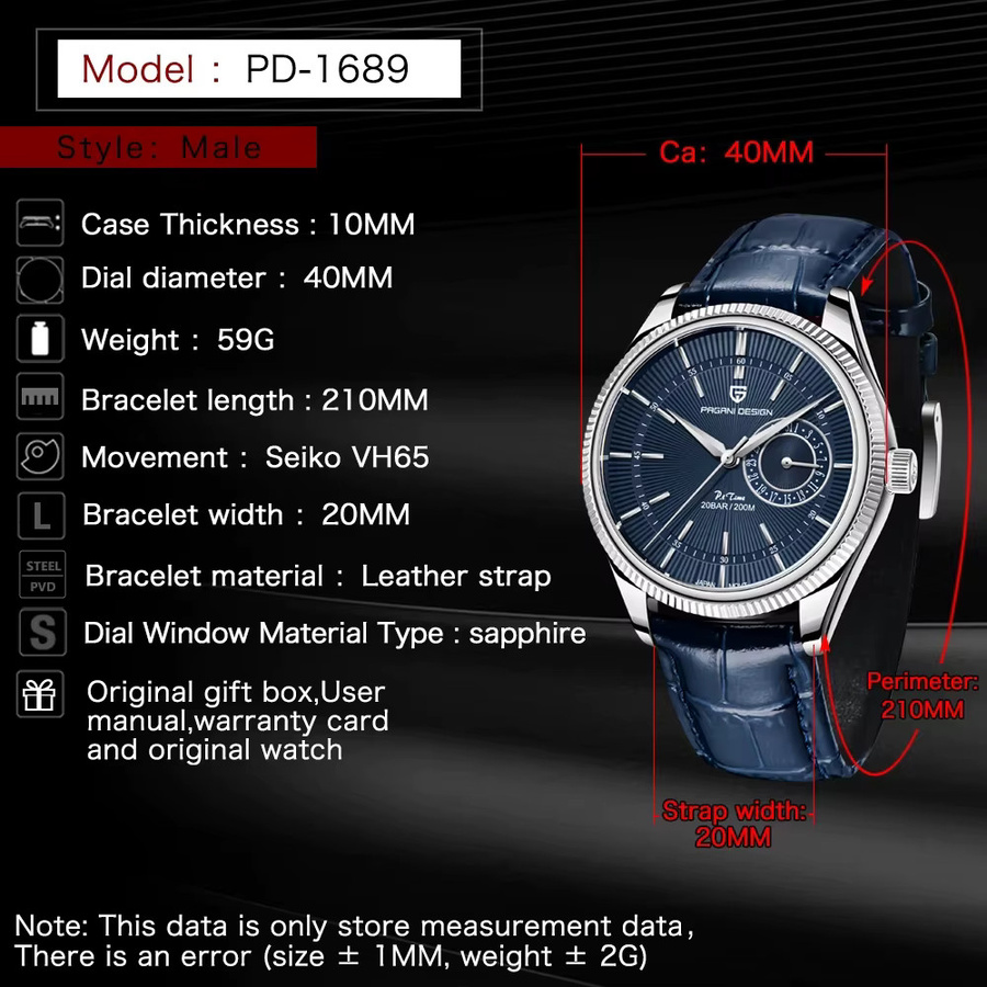 PAGANI DESIGN Taucheruhr, Quarz, Edelstahl, Saphirglas, Datum, Herren - Bild 2