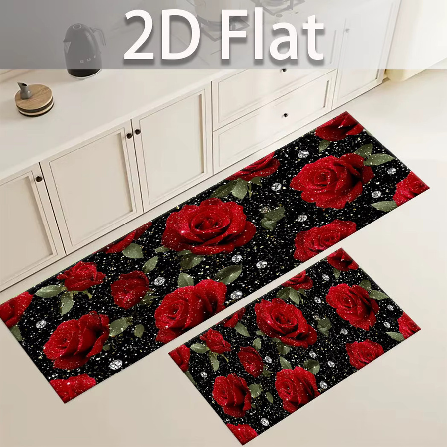 VIKAMA Druckteppich Crimson Rose für Wohnzimmer, Schlafzimmer und Küche - Bild 2