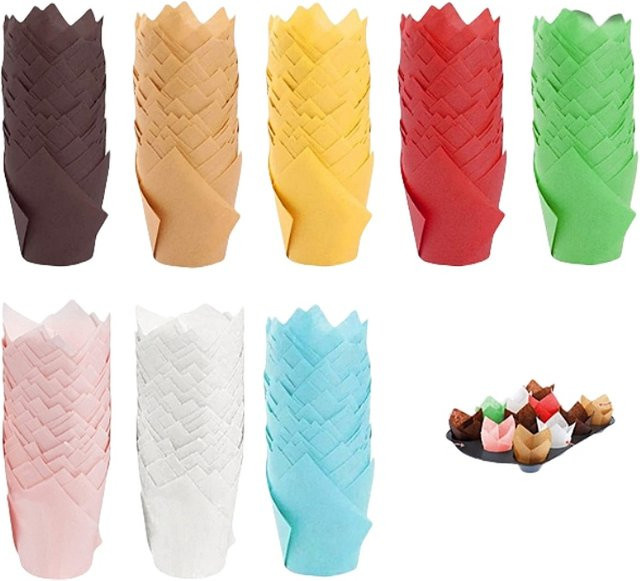 100 Stück Tulpe Muffin Cupcake Papierförmchen Ölbeständige Backliner für Cupcakes und Muffins - Bild 1