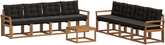 vidaXL Outdoor-Sofagarnitur 9-teilig aus Akazienholz und Textilene in Schwarz und Natur mit Kissen und Tisch - Bild 1