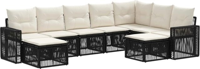 vidaXL Gartensofa-Set 9-teilig aus Poly-Rattan in Schwarz und Cremeweiß mit Polsterung und Metallgestell - Bild 1