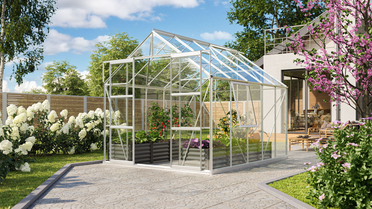 Vitavia Gewächshaus Jupiter 8300 aus Aluminium Eloxiert in Silber mit ESG-Sicherheitsglas und Doppelschiebetür, 8,3 m² - Bild 3