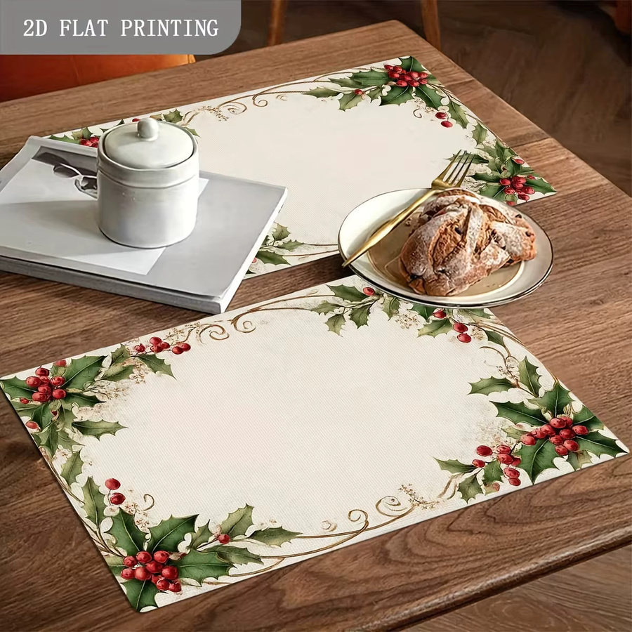 VIKAMA Weihnachts-Tischsets und Untersetzer aus Leinen in Mehrfarben mit floralem Design - Bild 2