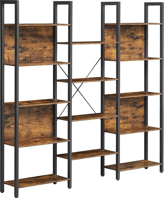 VASAGLE Bücherregal im Industrie-Design mit 14 Ablagen, Leiterregal aus Metall und Spanplatte, Braun-Schwarz, B/T/H: 166 x 24 x 158 cm - Bild 6