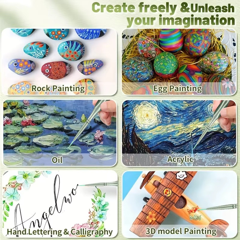 Yutiars 11 Stück Miniatur-Pinsel Set mit dreieckigen Griffen in Grün für Acryl, Aquarell und Modellbau - Bild 5