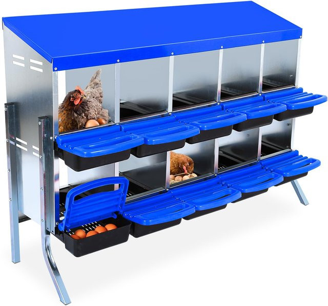 Studyset 10-Fächer-Hühnernestkasten aus Metall mit Roll-Away-Eiersammlung und Ständer, Blau - Bild 1