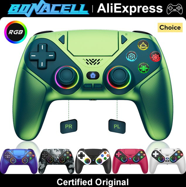 Bonacell Kabelloser Controller für PS5, PlayStation 5 Pro, Slim und PC mit RGB-Hall-Effekt, Dual-Vibration und Turbo-Funktion, Farbe: Rot - Bild 1