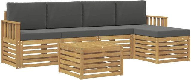 vidaXL Outdoor-Sofagarnitur 6-teilig aus Akazienholz in Anthrazit und Weiß mit Polsterkissen, B/T/H: 59 x 59 x 37 cm - Bild 1
