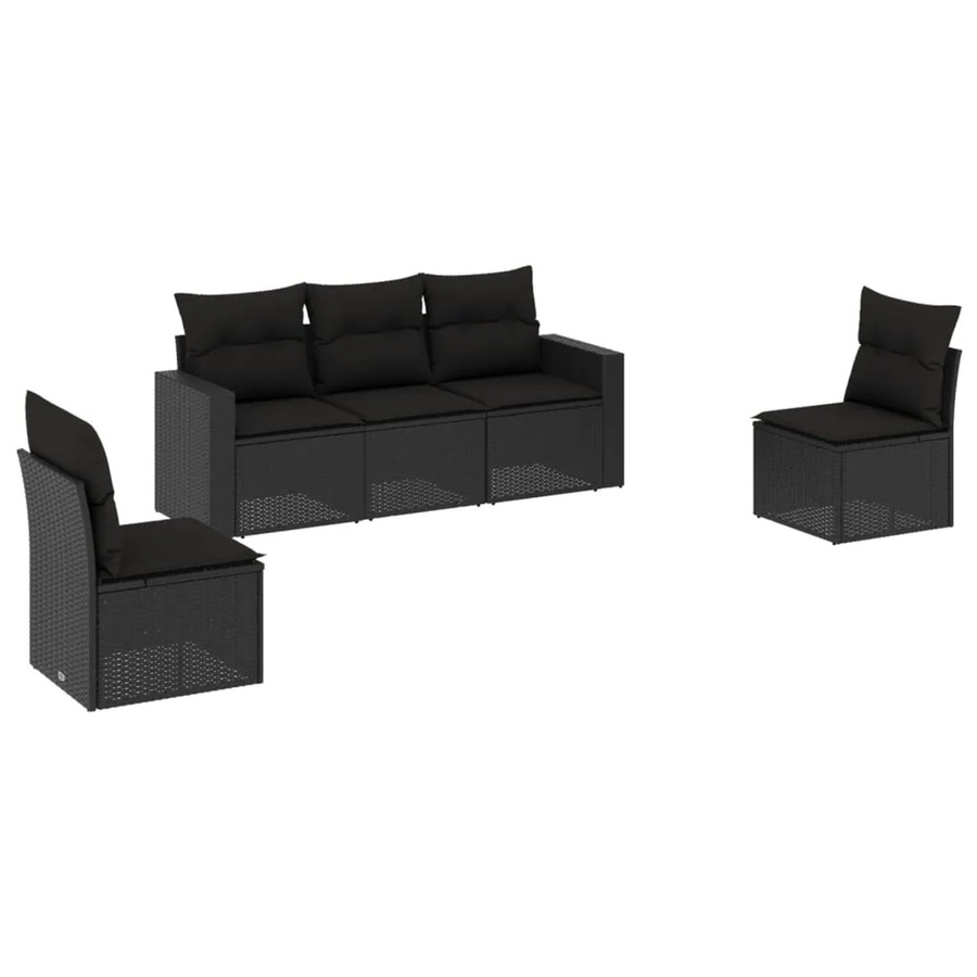 vidaXL 5-tlg Garten-Sofagarnitur in L-Form aus Poly-Rattan und pulverbeschichtetem Stahl in Schwarz mit Sitz- und Rückenkissen - Bild 2