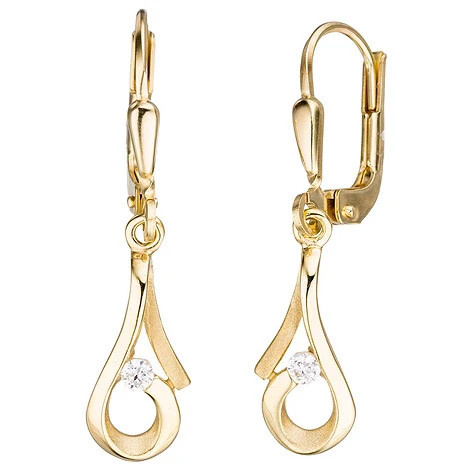 Colfem Ohrringe, 333 Gelbgold, mattiert, 2 Zirkonia - Bild 1