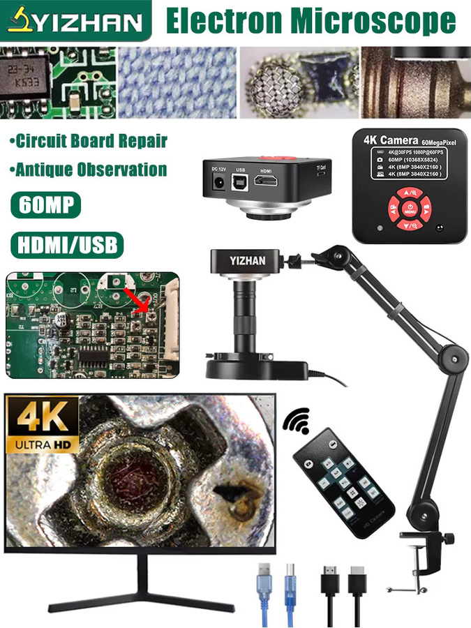 YIZHAN 60MP HD Elektronisches Digitalmikroskop mit 150x Zoom, HDMI und USB, Industriekamera mit klappbarer Halterung für PCB-Wartung, Schwarz - Bild 7