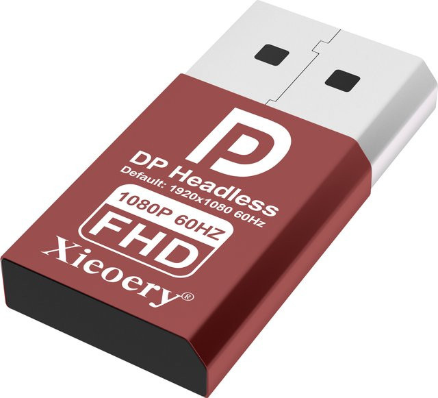 xieoery DisplayPort Dummy-Stecker EDID-Emulator DP Headless Ghost Adapter für virtuellen Monitor mit Unterstützung für 1080p60Hz, 1440p30Hz und 4K17Hz - Bild 1