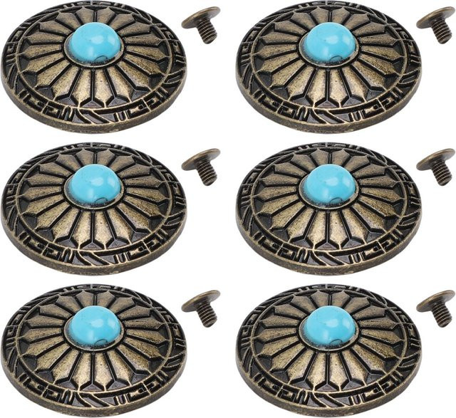 10er Set GoolRC Metall Conchos Geldbörsenschnallen Dekorativ in Blau und Türkis mit Kreuzschraubverschluss, Durchmesser: 30 mm - Bild 1