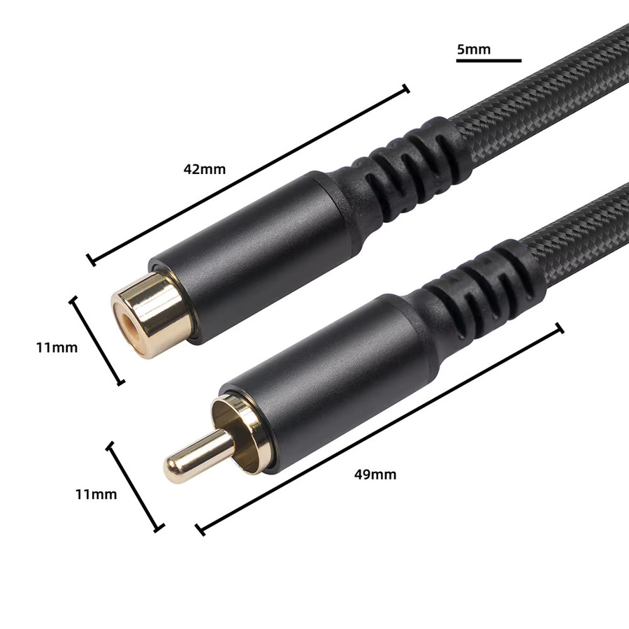 ALLOET RCA-Verlängerungskabel Stecker auf Buchse in Schwarz für Spielkonsolen, Subwoofer und Lautsprecher - Bild 3