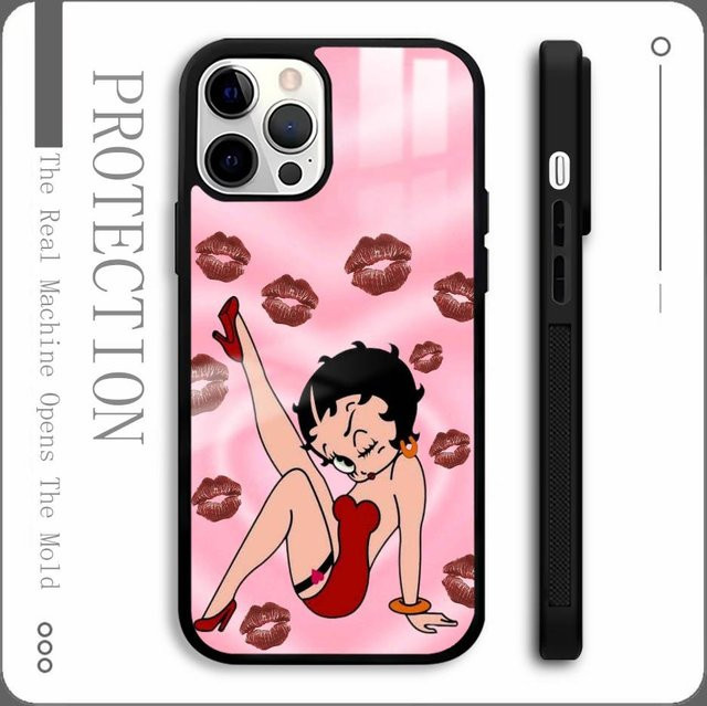 Anime Cartoon B-Bettys B-Boop Handyhülle für iPhone 16 15 14 13 12 11 Pro Max Plus Mini mit magnetischer MagSafe kabelloser Ladefunktion - Bild 1