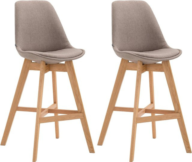 CLP 2er Set Barhocker Cannes mit beige Stoff-Bezug und Eichenholz-Gestell - Bild 1