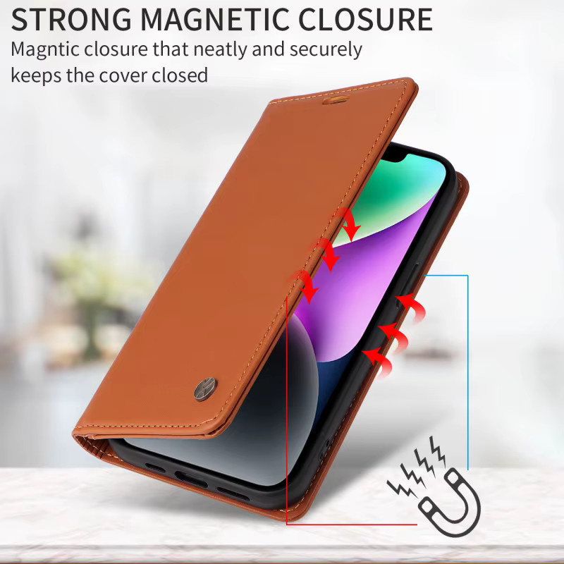 YIKATU Magnetische Leder-Brieftaschenhülle in Braun für iPhone 11 bis iPhone 17 Air mit Anti-Diebstahl-Bürstenfunktion - Bild 4