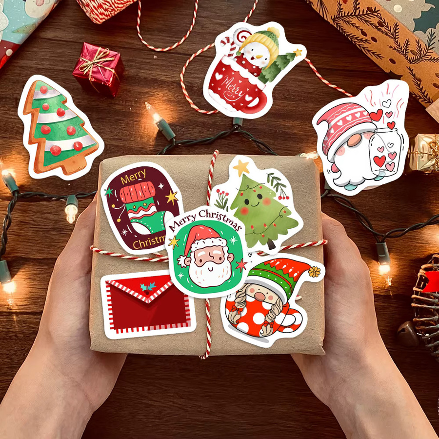 Wasserdichte Weihnachts Aufkleber mit lustigen Cartoon Kindern und Tieren in Mehrfarbig für DIY Scrapbooking und Geschenke aus PVC - Bild 4