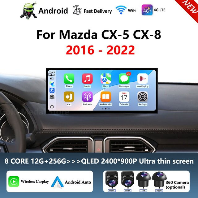 CUCU-NAVI Multimedia Autoradio für Mazda CX-5 und CX-8 (2016 - 2022) mit Android Auto, CarPlay, 4G, WiFi, Bluetooth und GPS in Schwarz - Bild 1