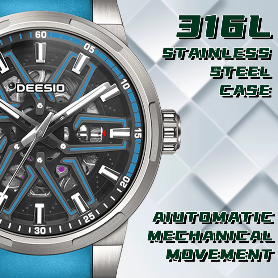 Deesio Armbanduhr, Automatik, Edelstahl, Silikon, Herren - Bild 3