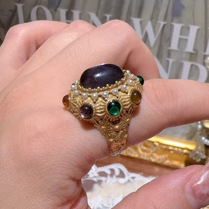 Icareu Ring, lila Glasur, Kristallperle, bunt, oval, goldfarben, Damen - Bild 4
