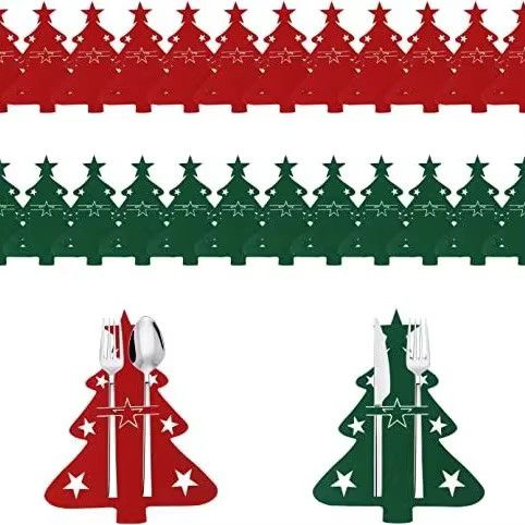 Atceawit Weihnachtsbaum-Besteckhalter mit Filz-Utensilienbeutel, 12 Stück, Grün - Bild 2