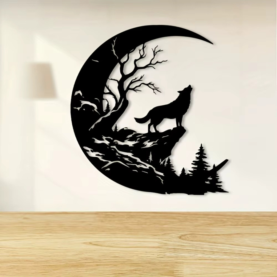 Wetterfeste Metall-Wandkunst Heulender Wolf Statue in Schwarz von CIFBUY als Halloween-Dekoration - Bild 3
