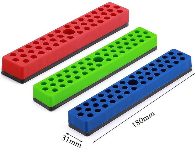 Magnetischer Sechskant-Bithalter in Rot mit 43 Löchern für 1/4-Zoll-Schraubendreher zur Bit-Aufbewahrung und Werkzeugorganisation - Bild 1