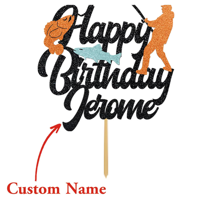 Personalisierte Kuchendekoration im Fischer-Stil mit Namen in Multicolour für Geburtstagsfeiern von Angelbegeisterten von joy-enlife - Bild 6