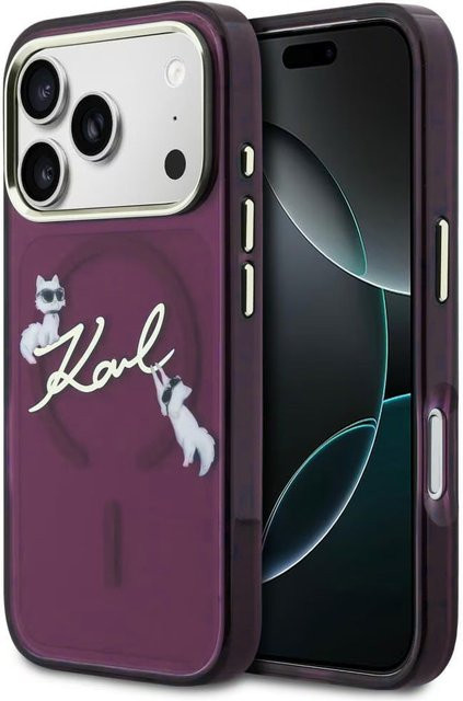 MagSafe-Hülle für Apple iPhone 18 Pro und iPhone 17 Pro von Karl Lagerfeld in Weinrot mit IML Choupette Karl Script Logo - Bild 1