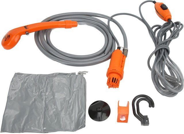 Igeteck Outdoor Camp Duschkopf mit 12V Auto-Zigarettenanzünderadapter für Camping, Wandern und Wohnmobil in Grau und Orange - Bild 1
