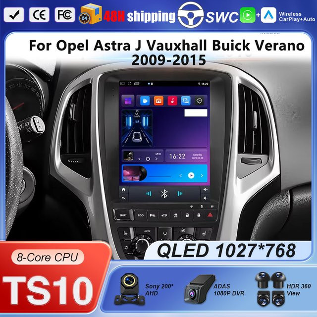 FengShiDa Android 16 Multimedia-Player mit Carplay, Navigation, GPS und WiFi für Opel Astra J, Vauxhall und Buick Verano (2009-2015), Schwarz - Bild 1