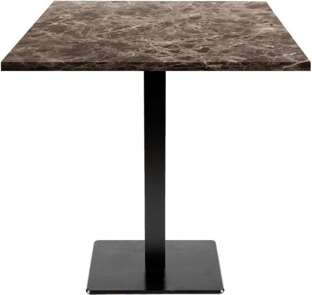 RestooTab Tisch Milan quadratisch in Steinoptik und Holzdekor, B/T/H: 70 x 70 x 75 cm, Platte in Steingrau/Dunkelgrau/Marmoriert und Gestell in Schwarz - Bild 1