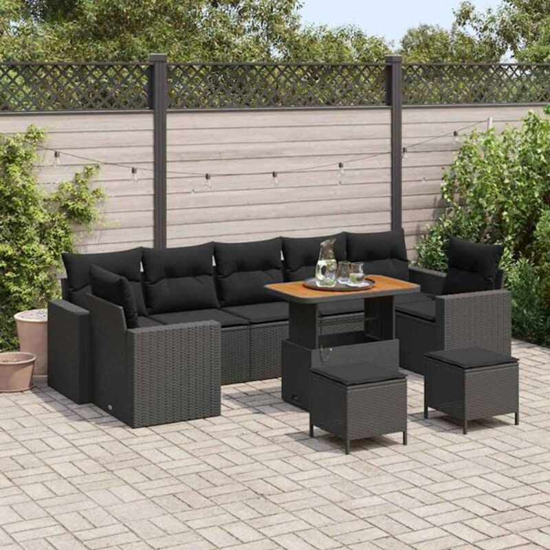 vidaxl Garten-Sofa-Set aus Poly-Rattan in Schwarz, modulares 10-teiliges Loungemöbel-Set mit Fußhockern und gepolsterten Sitzflächen - Bild 1