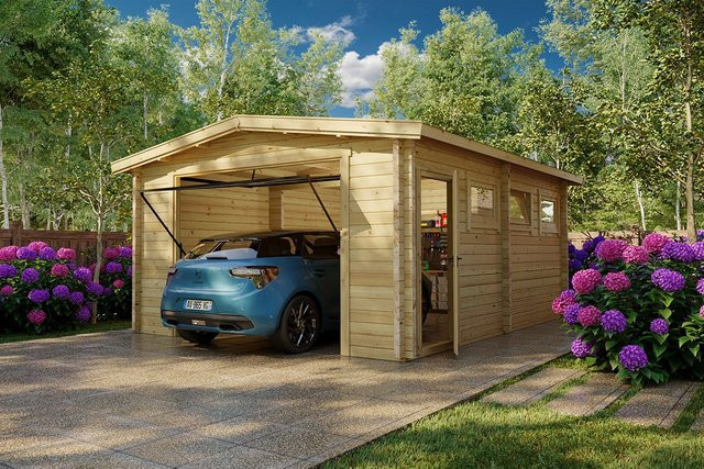 Holzfertiggarage Deluxe mit Schwingtor B/T: 4 x 5 m - Bild 1