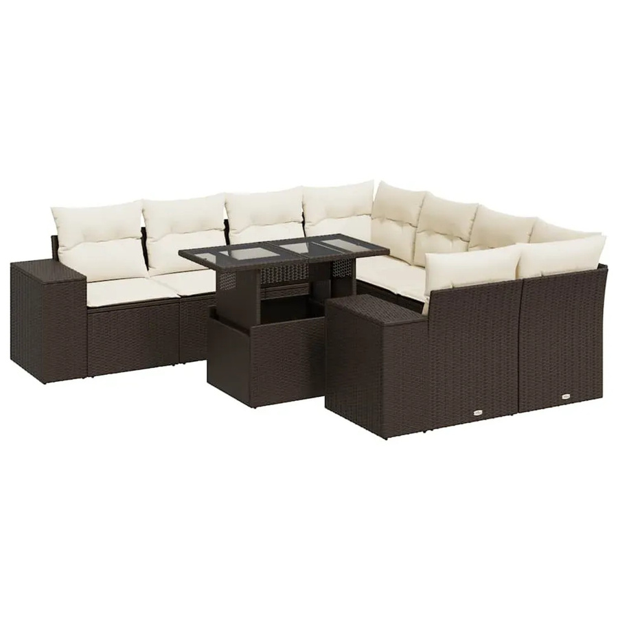 vidaXL 9-tlg. Garten-Sofagarnitur aus braunem Poly-Rattan mit cremeweißen Kissen und pulverbeschichtetem Stahlgestell - Bild 2