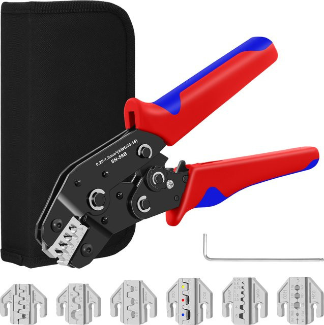 ACOONY SN-58B 6-Backen-Crimpwerkzeug-Set für Dupont JST MOLEX Anschlüsse, nicht/vorisolierte Aderendhülsen, Stoßverbinder, Solar- und Koaxialverbinder - Bild 1