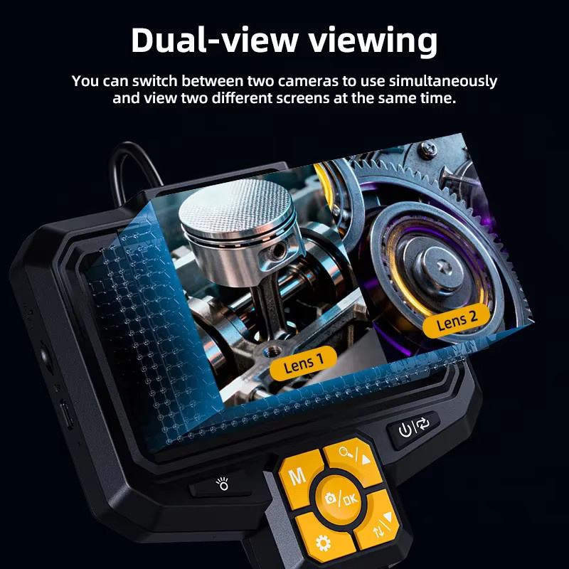 KERUI Industrie-Endoskop mit Dual-Lens und 5 Zoll IPS-Bildschirm, HD1080P Inspektionskamera für Kanalisation und Autoreparatur, IP67 wasserdicht, Schwarz - Bild 2