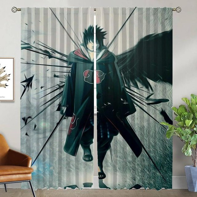 Naruto Halloween Dekoration Vorhänge im modernen Stil, 2 Stück, halbtransparent, Mehrfarbig, B: 50 cm, H: 70 cm - Bild 1
