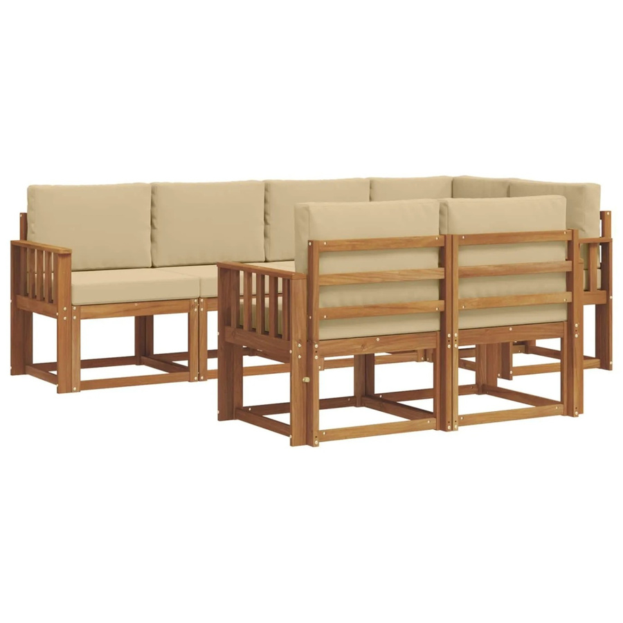 vidaXL Outdoor-Sofagarnitur aus massivem Akazienholz mit 7-teiligem Set und Kissen in Natur und Beige - Bild 2