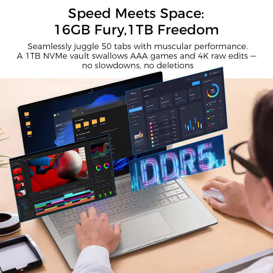 Ninkear S14 Laptop Silber mit AMD Ryzen 5 7535HS, 14 Zoll 2.2K 100% sRGB Display, 16GB DDR4, 1TB SSD, Windows 11 Pro, Wi-Fi 6 und Bluetooth 5.2 - Bild 6