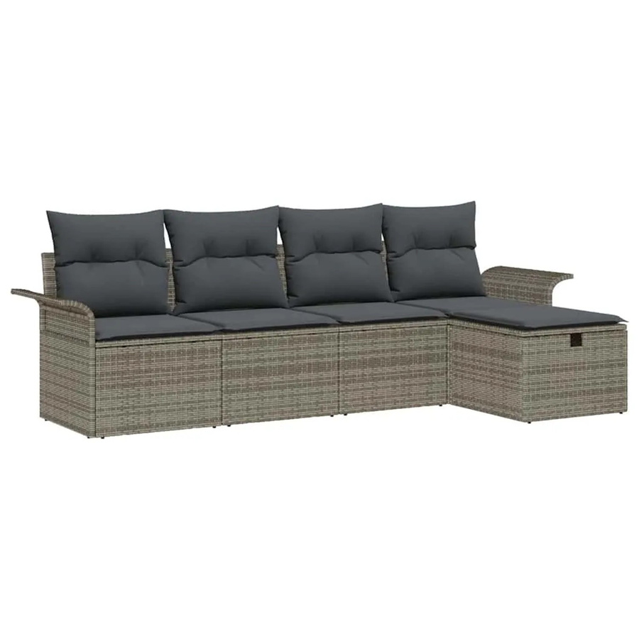 vidaXL Gartensofa-Set aus Poly-Rattan in Grau mit 5-teiliger L-Form, inklusive Kissen, Ottoman und Couchtisch mit integriertem Stauraum - Bild 2