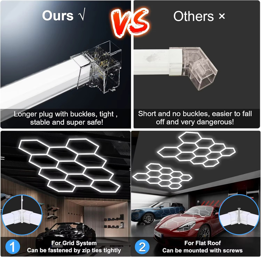 PIBAOGU Hexagon LED-Deckenleuchte in Weiß, superhelle sechseckige Garagenbeleuchtung mit 6500K Cool White Lichtfarbe - Bild 5