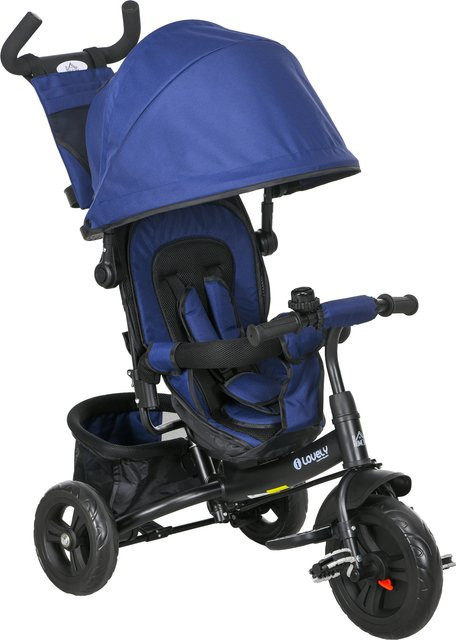 HOMCOM 6-in-1 Kinderdreirad mit Schubstange und Sonnendach, Dunkelblau - Bild 1