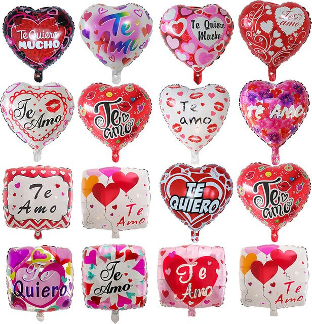 10 Stück TE AMO Folienballons mit Herz-Motiv für Valentinstag, Verlobung und Hochzeit, Durchmesser: 45,72 cm - Bild 1