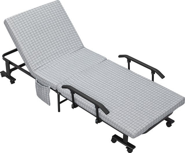 HOMCOM Klappbares Gästebett mit neigbarer Rücklehne und Armlehnen aus Stahlrahmen, Hellgrau und Schwarz, B/T/H: 190 x 76 x 33 cm - Bild 1