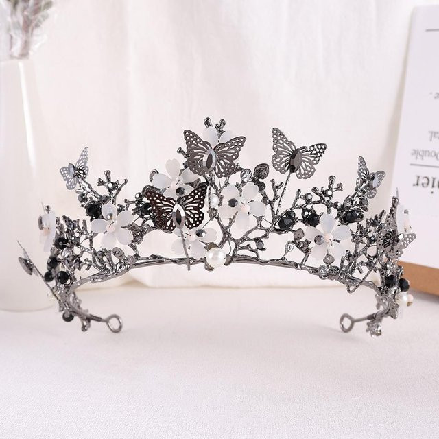 Wucifang Jewelry Kopfschmuck, Schmetterling, Blume, Kristall, Goldene Barock Krone, Damen - Bild 1