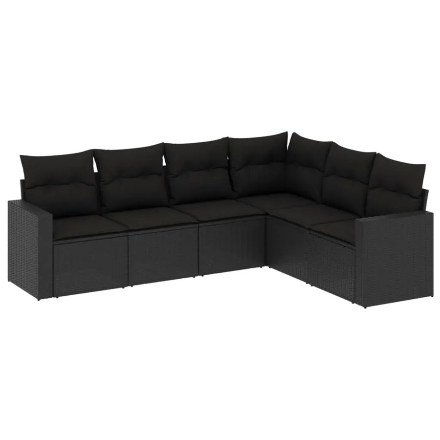 vidaXL 6-teilige Garten-Sofagarnitur in L-Form aus schwarzem PE-Rattan mit Kissen und pulverbeschichtetem Stahlgestell - Bild 2
