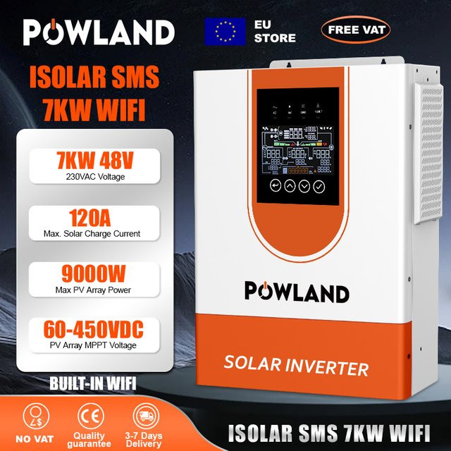 POWLAND Hybrider Solar Inverter 7kW 48V mit integriertem 120A MPPT Laderegler, reiner Sinus, Weiß - Bild 1